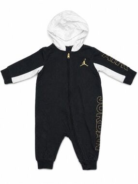 Jordan Black and White Hooded Infant One-Piece with Gold Accents